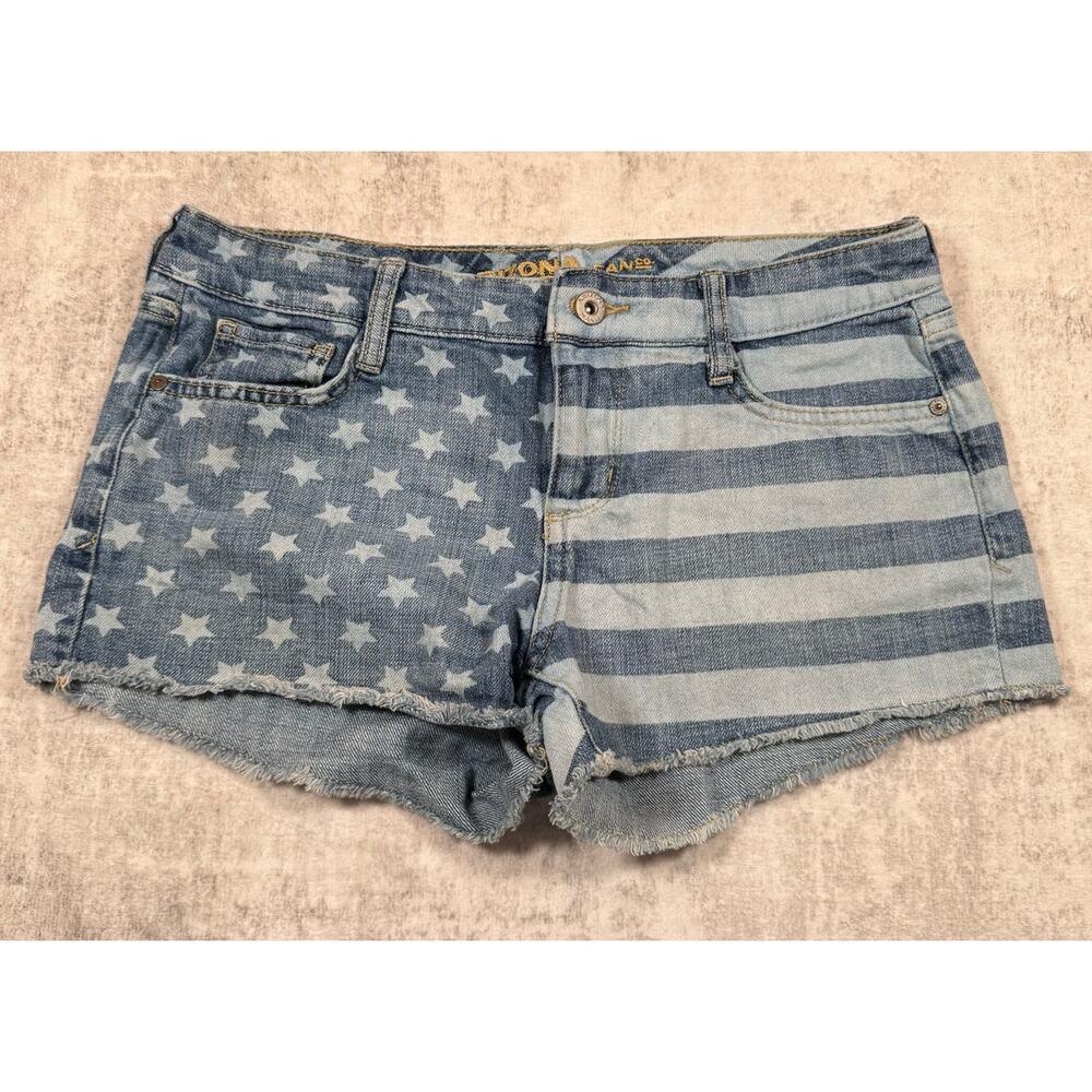 Arizona Jean Co Juniors American Flag Denim Shorts Size 7 Mid Rise